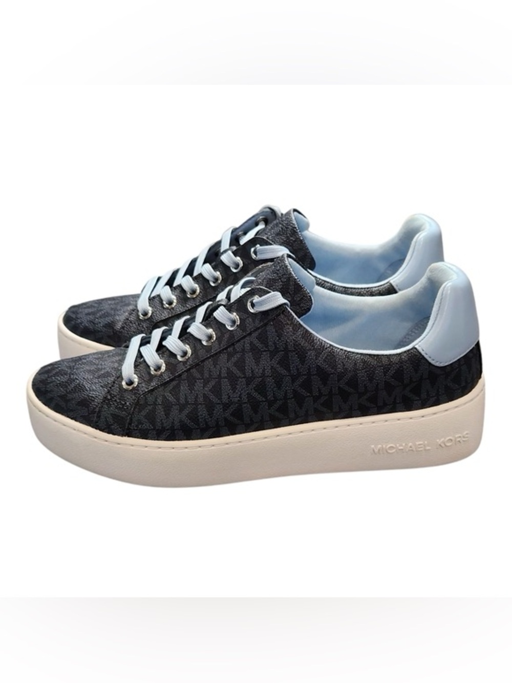 Michael Kors MK Logo Poppy Lace Up platform sneakers navy/sky blue Size 10